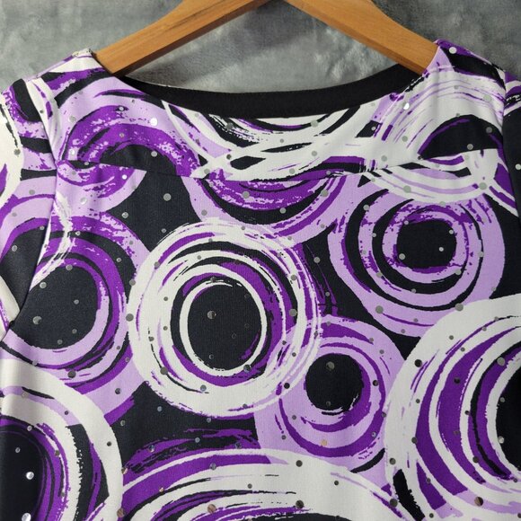 My Michelle Women Dress 14 Purple Black White Abstract Circle 70s Retro Cocktail - Picture 5 of 11